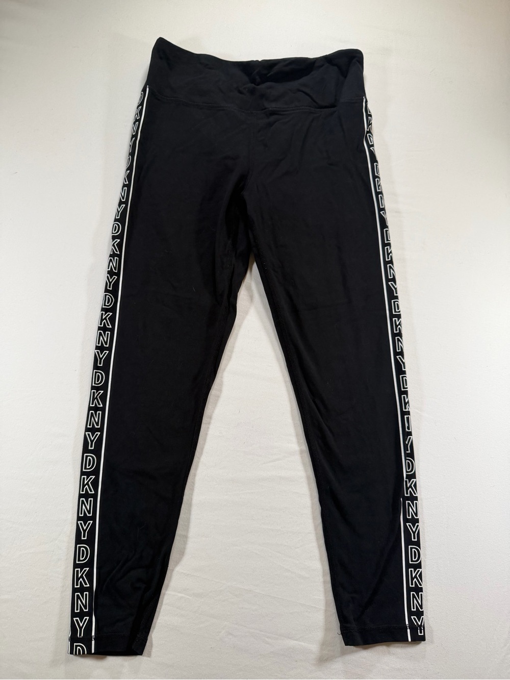 Dkny Black Leggings with White Logo Side Stripe